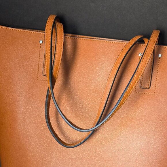 Tote Bag Faux Leather Large Size Caramel & Black NWOT Roomy Versatile - Picture 4 of 11